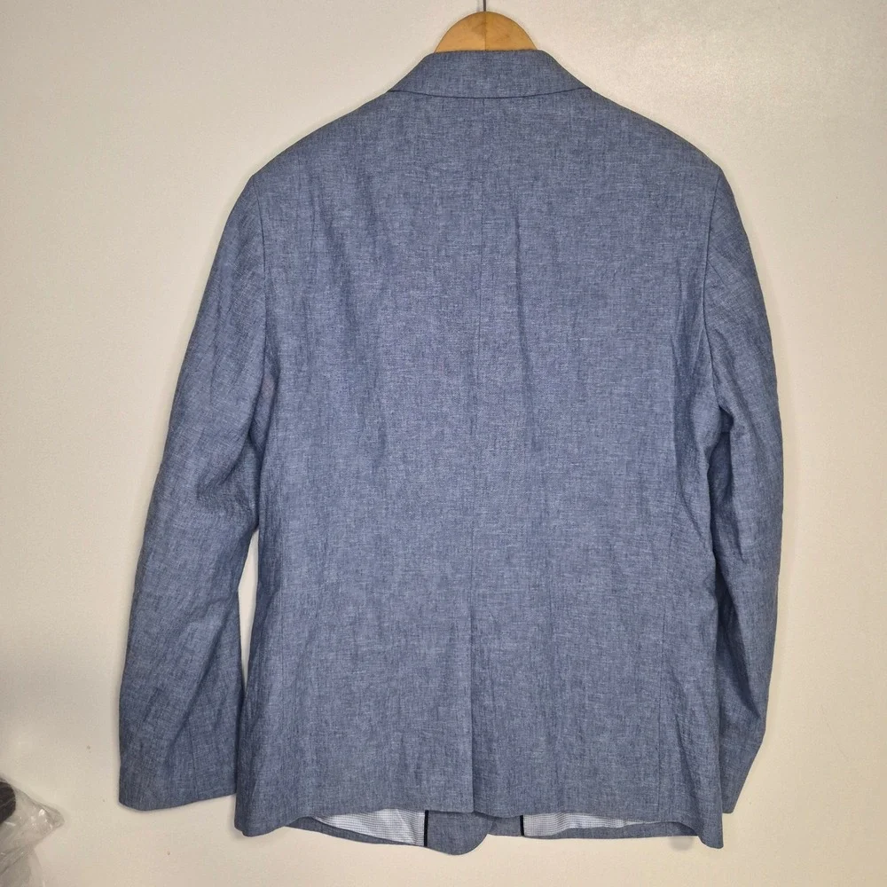 Banana Republic Blazer Mens 44R Slim Fit Blue Linen Cotton Sport Coat Summer